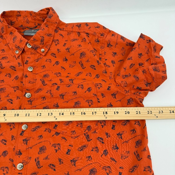 Eddie Bauer Shirt Men Medium Orange Fish All Over Print Button Down Short Sleeve - Picture 6 of 8